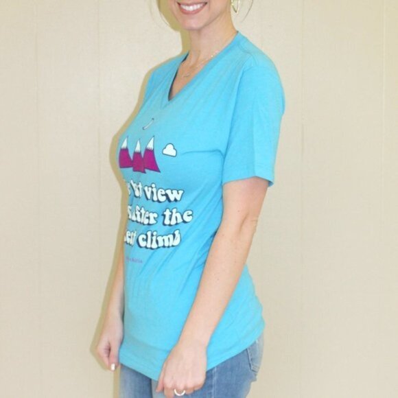 Best View Hardest Times Mountain Tee Blue Quote - Picture 2 of 3